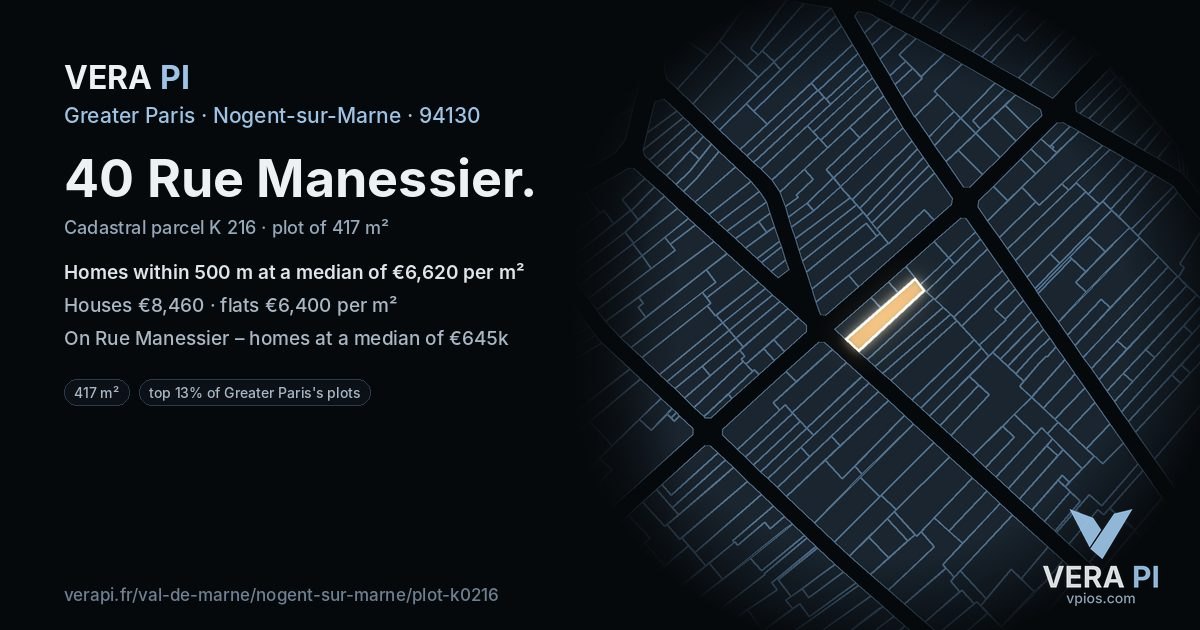 40 Rue Manessier, Nogent-sur-Marne at night – the plot lit, the parcels around coloured by the prices near them