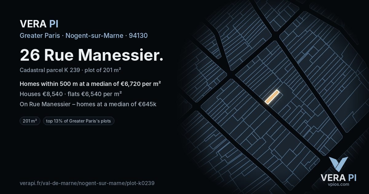26 Rue Manessier, Nogent-sur-Marne at night – the plot lit, the parcels around coloured by the prices near them