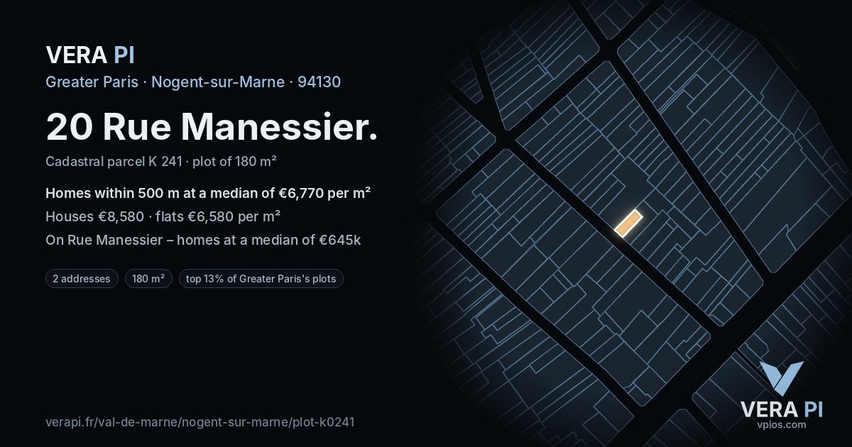 20 Rue Manessier, Nogent-sur-Marne at night – the plot lit, the parcels around coloured by the prices near them