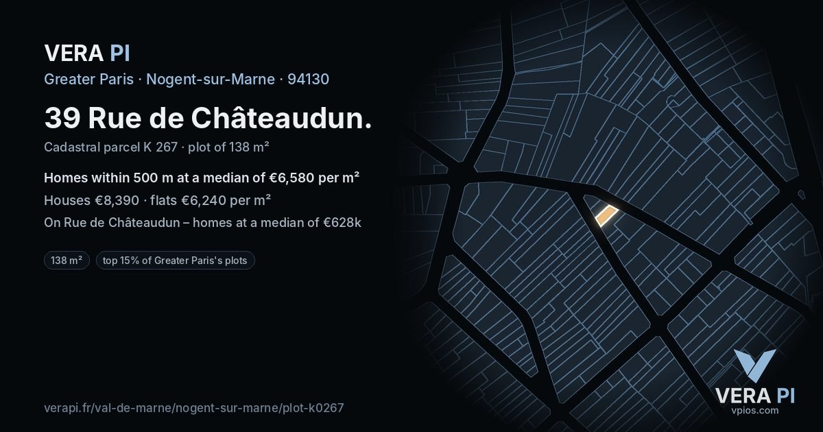 39 Rue de Châteaudun, Nogent-sur-Marne at night – the plot lit, the parcels around coloured by the prices near them