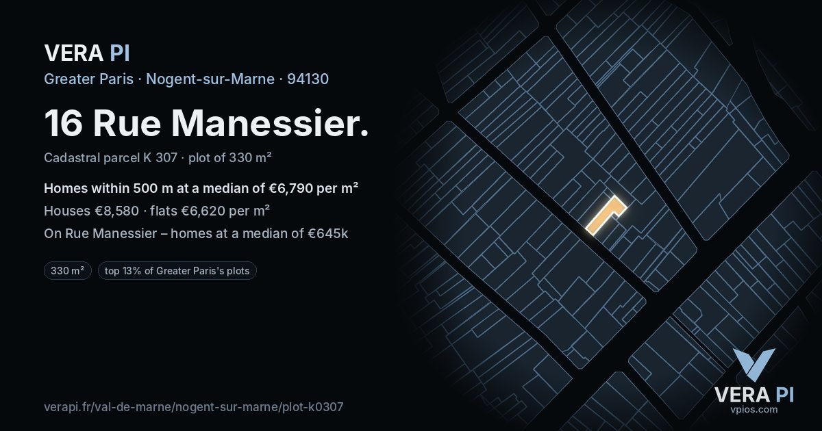 16 Rue Manessier, Nogent-sur-Marne at night – the plot lit, the parcels around coloured by the prices near them