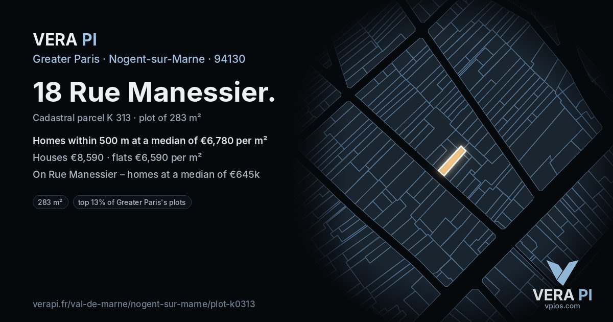 18 Rue Manessier, Nogent-sur-Marne at night – the plot lit, the parcels around coloured by the prices near them