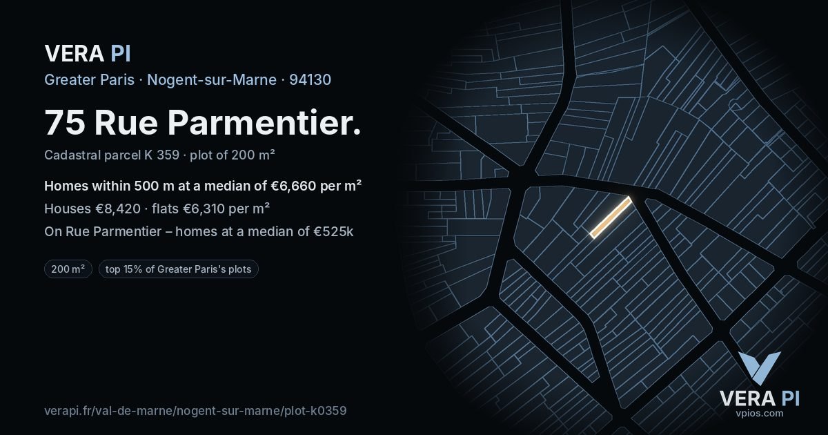 75 Rue Parmentier, Nogent-sur-Marne at night – the plot lit, the parcels around coloured by the prices near them