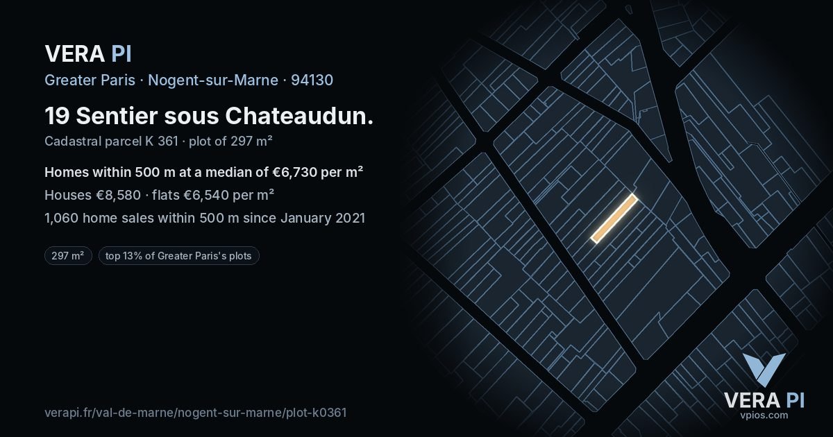 19 Sentier sous Chateaudun, Nogent-sur-Marne at night – the plot lit, the parcels around coloured by the prices near them