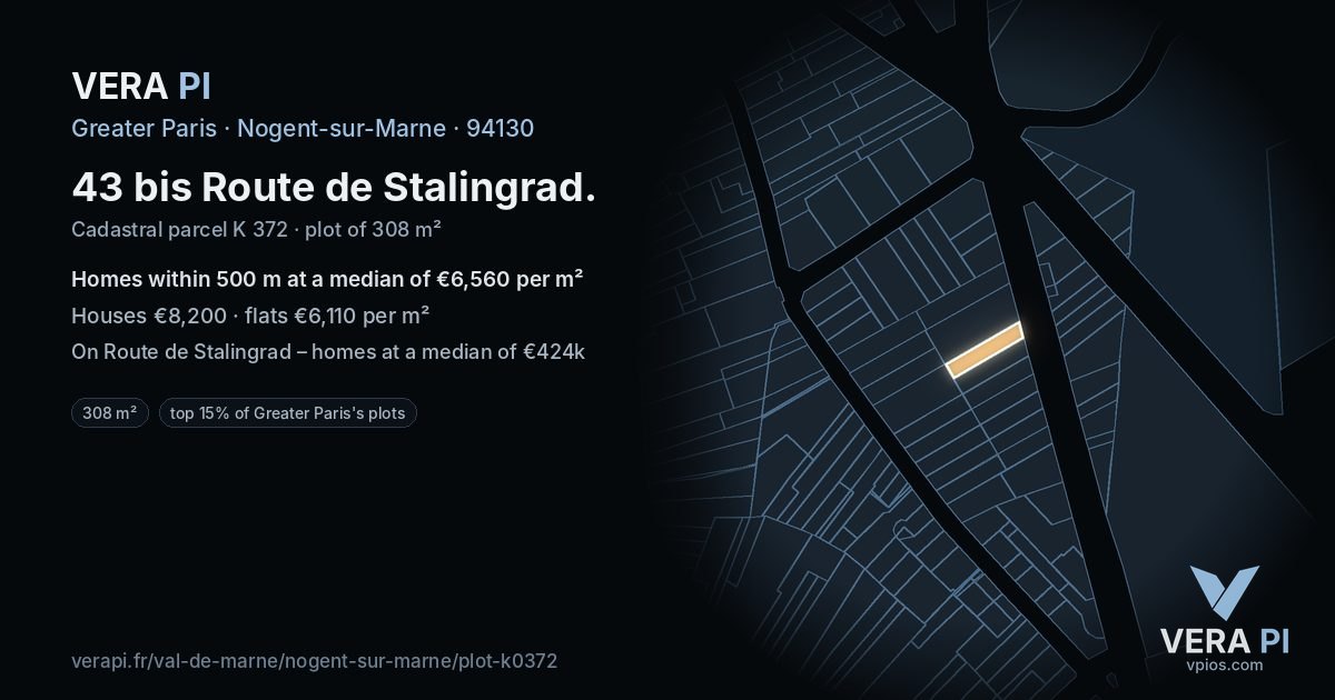 43 bis Route de Stalingrad, Nogent-sur-Marne at night – the plot lit, the parcels around coloured by the prices near them
