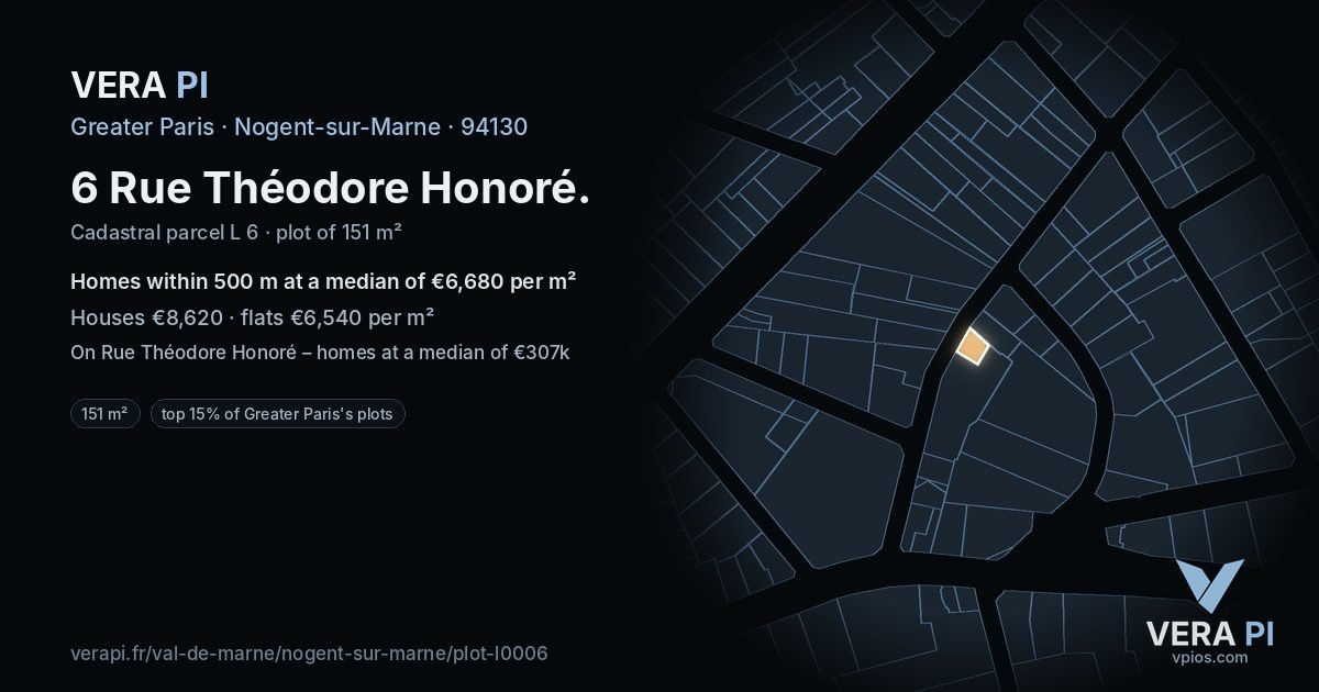 6 Rue Théodore Honoré, Nogent-sur-Marne at night – the plot lit, the parcels around coloured by the prices near them