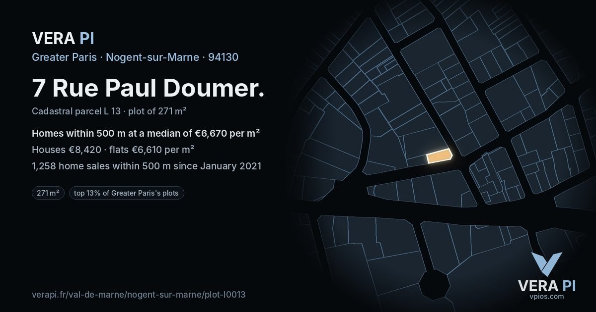 7 Rue Paul Doumer, Nogent-sur-Marne at night – the plot lit, the parcels around coloured by the prices near them