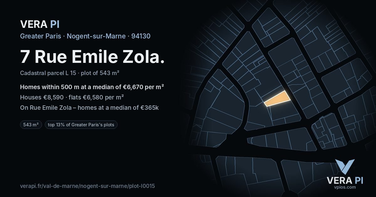 7 Rue Emile Zola, Nogent-sur-Marne at night – the plot lit, the parcels around coloured by the prices near them