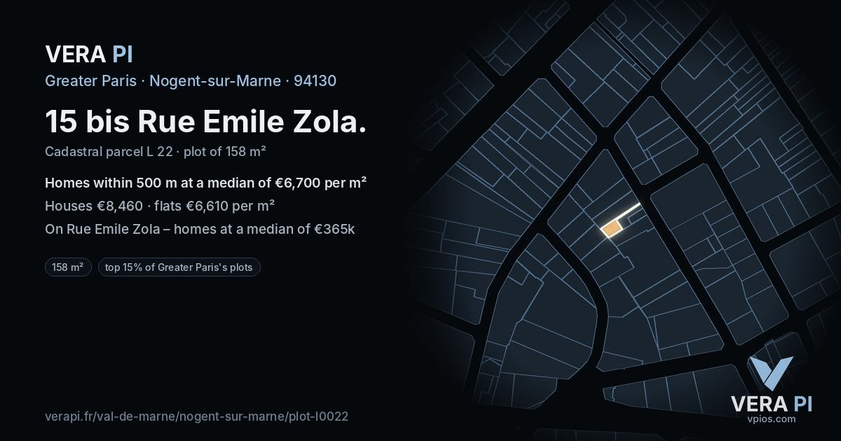 15 bis Rue Emile Zola, Nogent-sur-Marne at night – the plot lit, the parcels around coloured by the prices near them
