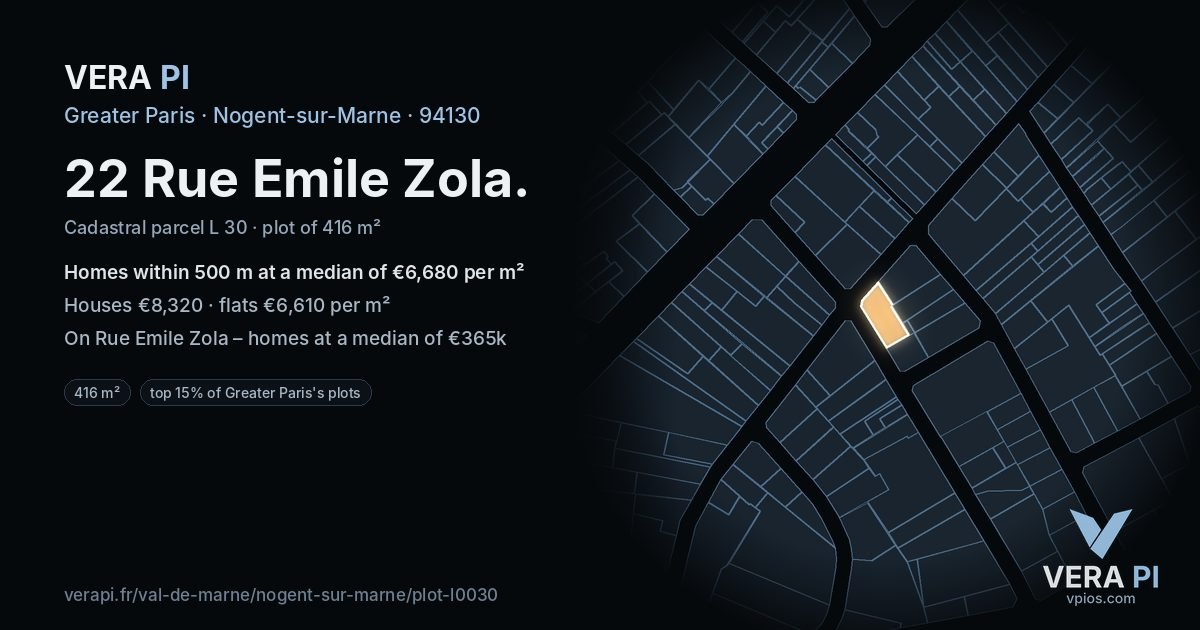 22 Rue Emile Zola, Nogent-sur-Marne at night – the plot lit, the parcels around coloured by the prices near them