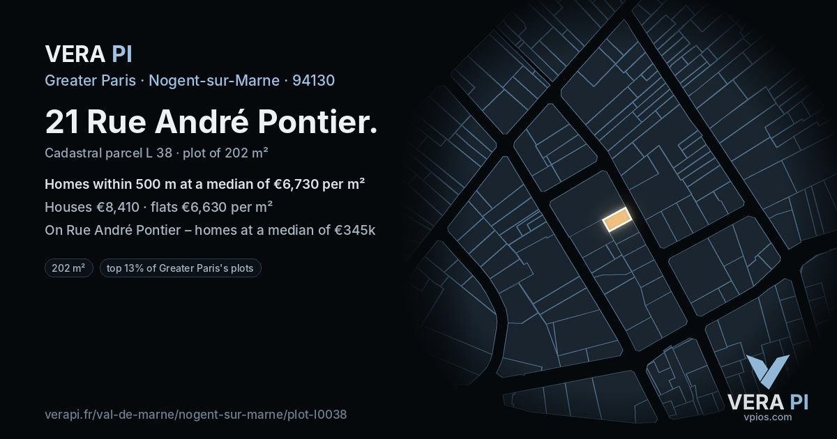 21 Rue André Pontier, Nogent-sur-Marne at night – the plot lit, the parcels around coloured by the prices near them