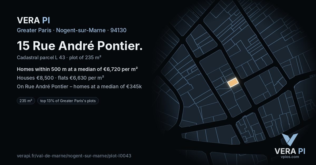 15 Rue André Pontier, Nogent-sur-Marne at night – the plot lit, the parcels around coloured by the prices near them