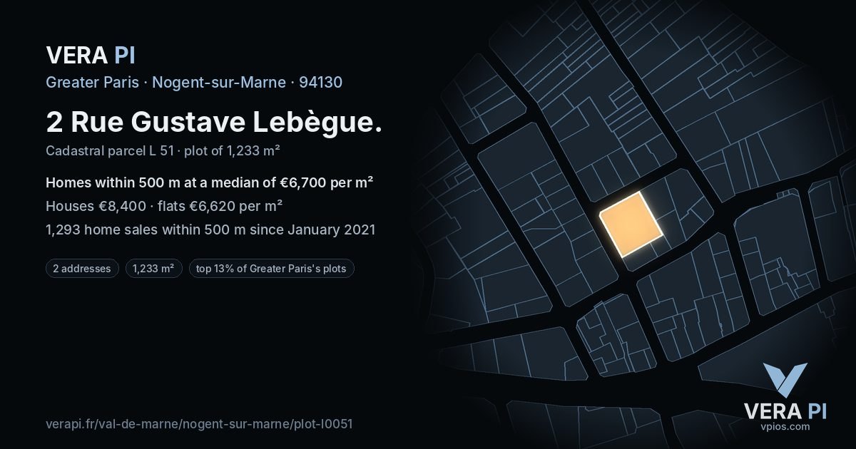 2 Rue Gustave Lebègue, Nogent-sur-Marne at night – the plot lit, the parcels around coloured by the prices near them