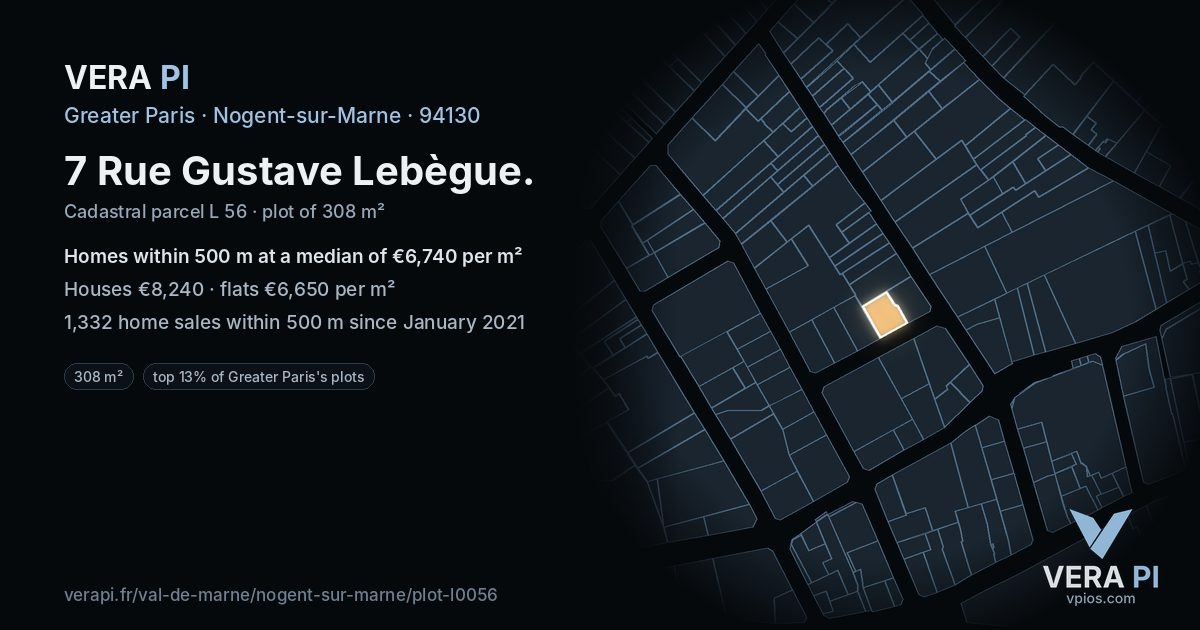 7 Rue Gustave Lebègue, Nogent-sur-Marne at night – the plot lit, the parcels around coloured by the prices near them