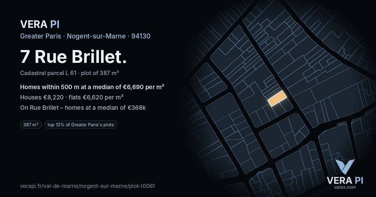 7 Rue Brillet, Nogent-sur-Marne at night – the plot lit, the parcels around coloured by the prices near them