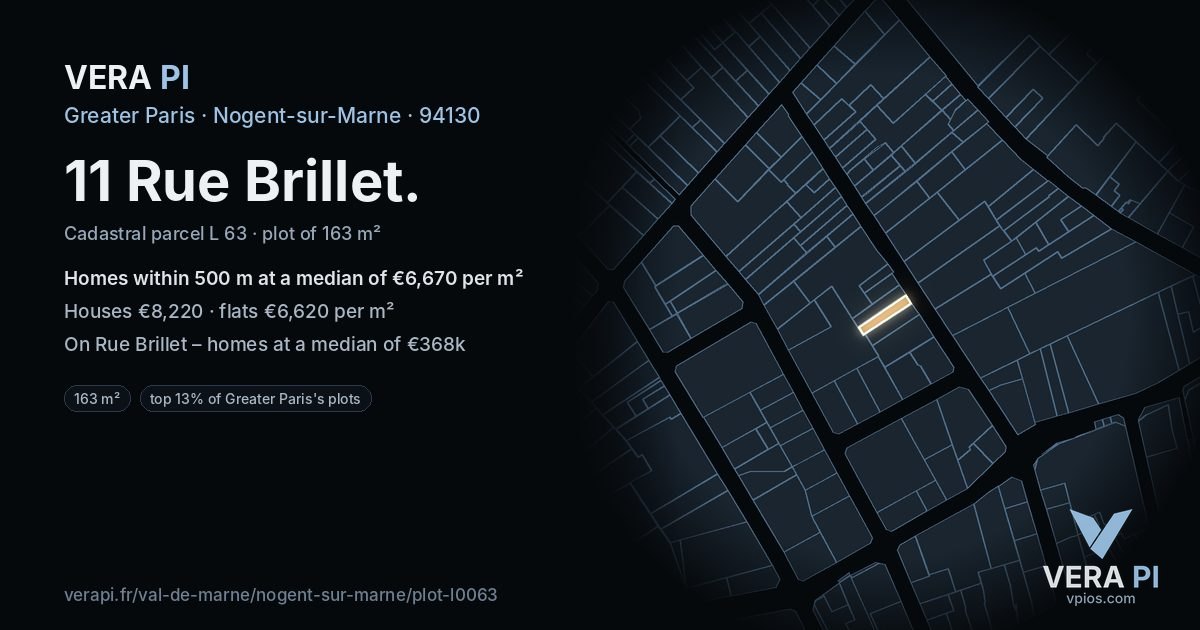 11 Rue Brillet, Nogent-sur-Marne at night – the plot lit, the parcels around coloured by the prices near them