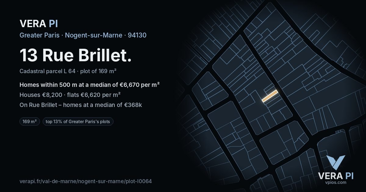 13 Rue Brillet, Nogent-sur-Marne at night – the plot lit, the parcels around coloured by the prices near them
