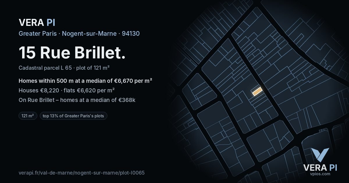15 Rue Brillet, Nogent-sur-Marne at night – the plot lit, the parcels around coloured by the prices near them
