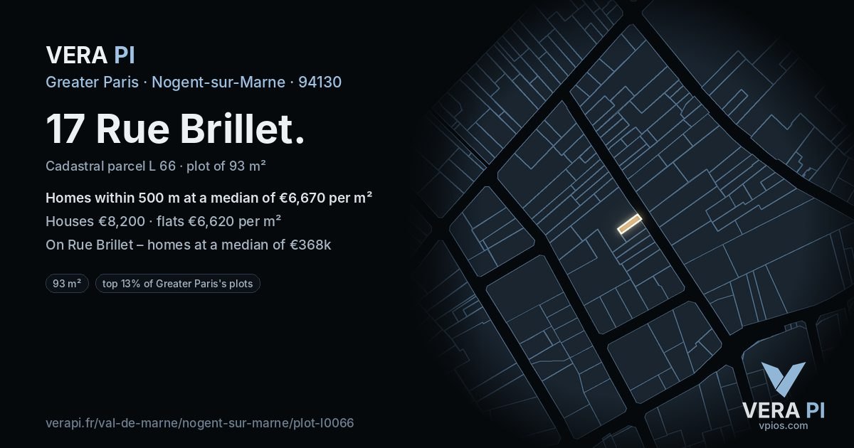 17 Rue Brillet, Nogent-sur-Marne at night – the plot lit, the parcels around coloured by the prices near them