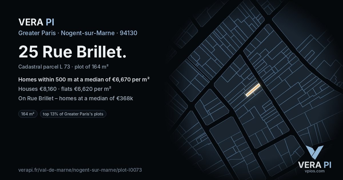 25 Rue Brillet, Nogent-sur-Marne at night – the plot lit, the parcels around coloured by the prices near them