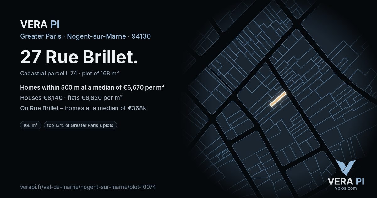 27 Rue Brillet, Nogent-sur-Marne at night – the plot lit, the parcels around coloured by the prices near them