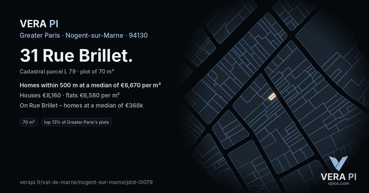 31 Rue Brillet, Nogent-sur-Marne at night – the plot lit, the parcels around coloured by the prices near them