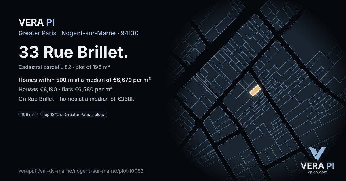 33 Rue Brillet, Nogent-sur-Marne at night – the plot lit, the parcels around coloured by the prices near them