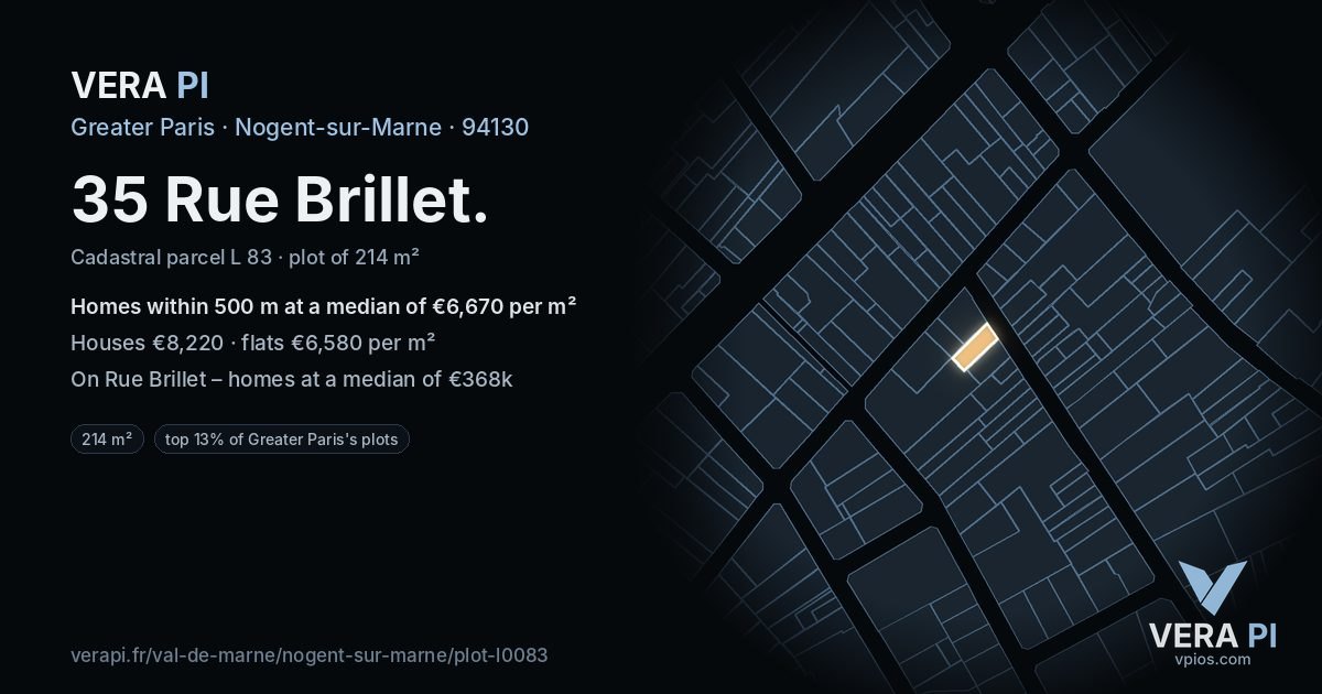 35 Rue Brillet, Nogent-sur-Marne at night – the plot lit, the parcels around coloured by the prices near them