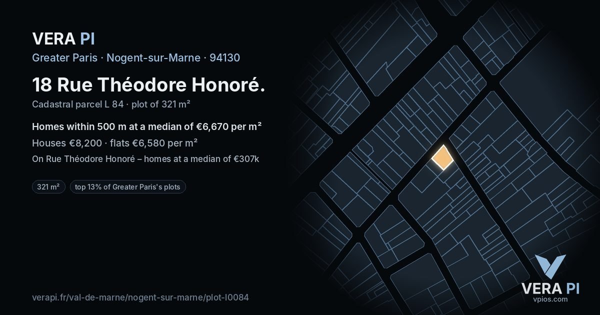 18 Rue Théodore Honoré, Nogent-sur-Marne at night – the plot lit, the parcels around coloured by the prices near them