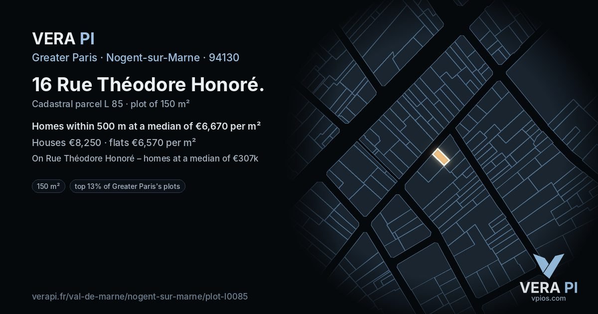 16 Rue Théodore Honoré, Nogent-sur-Marne at night – the plot lit, the parcels around coloured by the prices near them