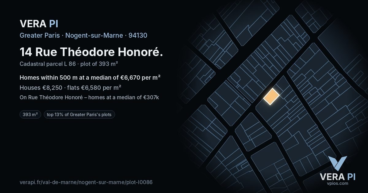 14 Rue Théodore Honoré, Nogent-sur-Marne at night – the plot lit, the parcels around coloured by the prices near them