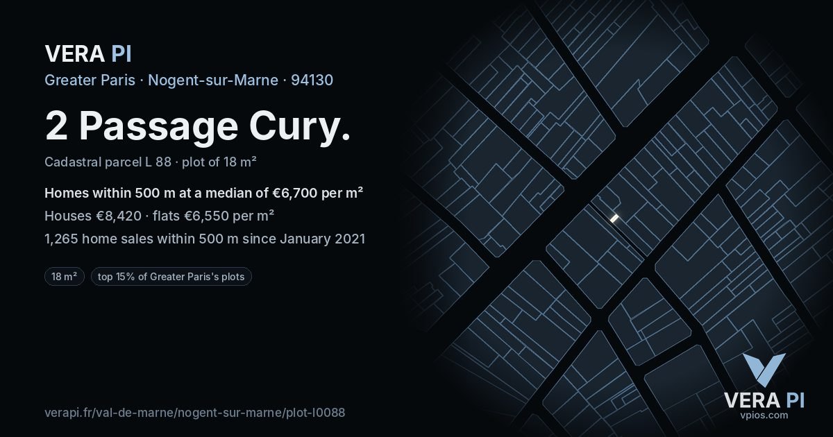2 Passage Cury, Nogent-sur-Marne at night – the plot lit, the parcels around coloured by the prices near them