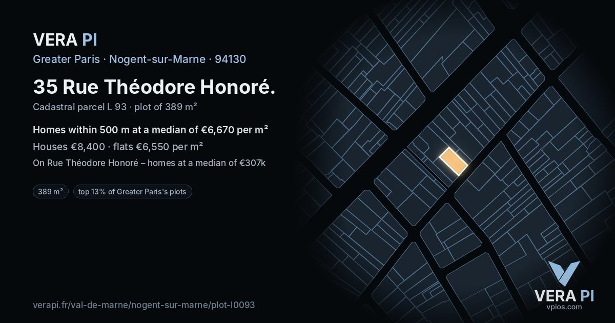 35 Rue Théodore Honoré, Nogent-sur-Marne at night – the plot lit, the parcels around coloured by the prices near them