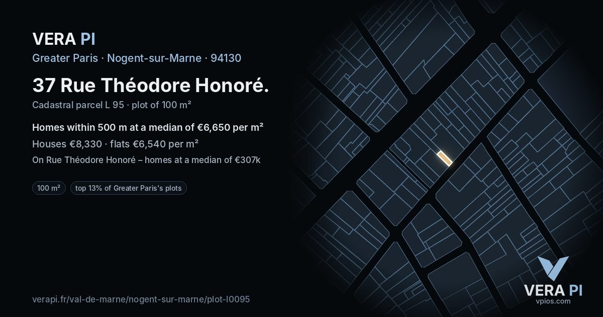 37 Rue Théodore Honoré, Nogent-sur-Marne at night – the plot lit, the parcels around coloured by the prices near them