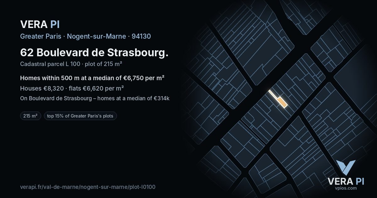 62 Boulevard de Strasbourg, Nogent-sur-Marne at night – the plot lit, the parcels around coloured by the prices near them