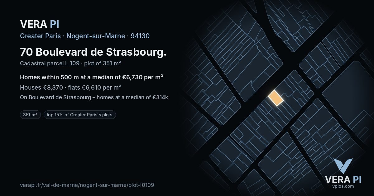 70 Boulevard de Strasbourg, Nogent-sur-Marne at night – the plot lit, the parcels around coloured by the prices near them