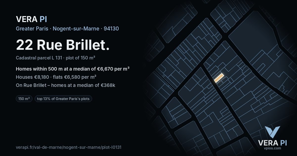 22 Rue Brillet, Nogent-sur-Marne at night – the plot lit, the parcels around coloured by the prices near them