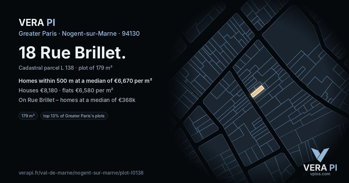 18 Rue Brillet, Nogent-sur-Marne at night – the plot lit, the parcels around coloured by the prices near them