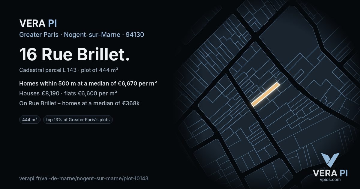 16 Rue Brillet, Nogent-sur-Marne at night – the plot lit, the parcels around coloured by the prices near them