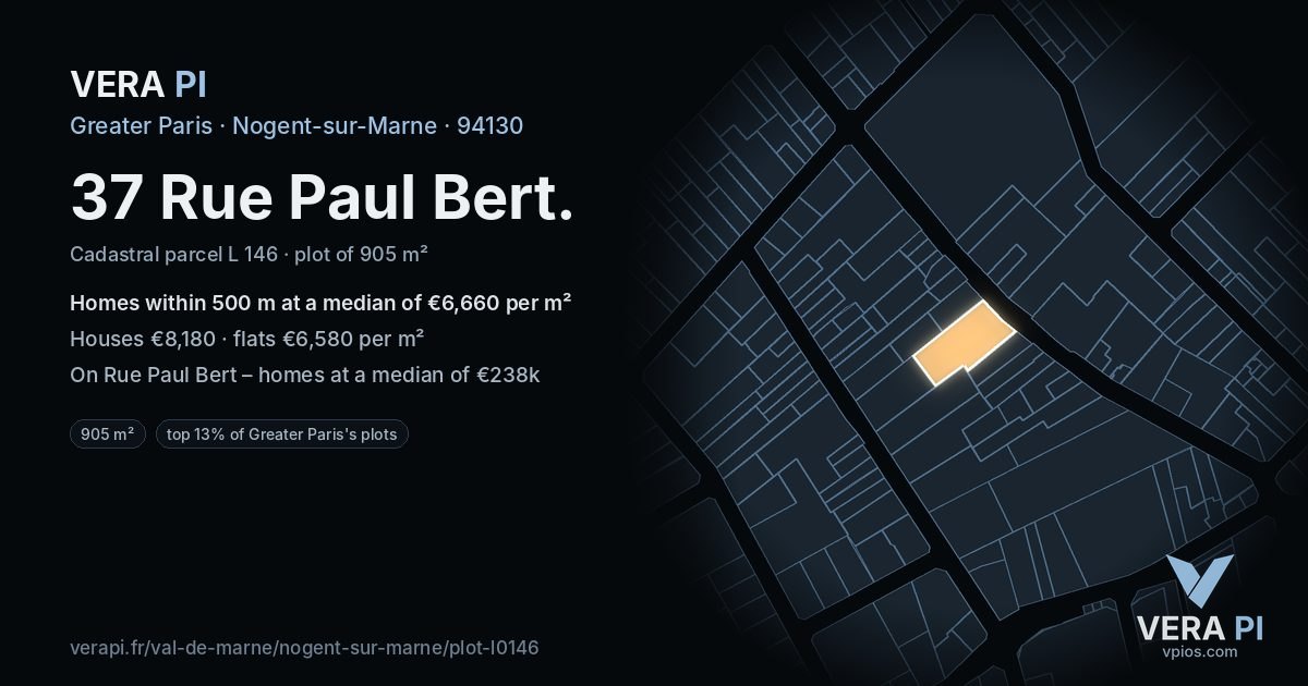 37 Rue Paul Bert, Nogent-sur-Marne at night – the plot lit, the parcels around coloured by the prices near them