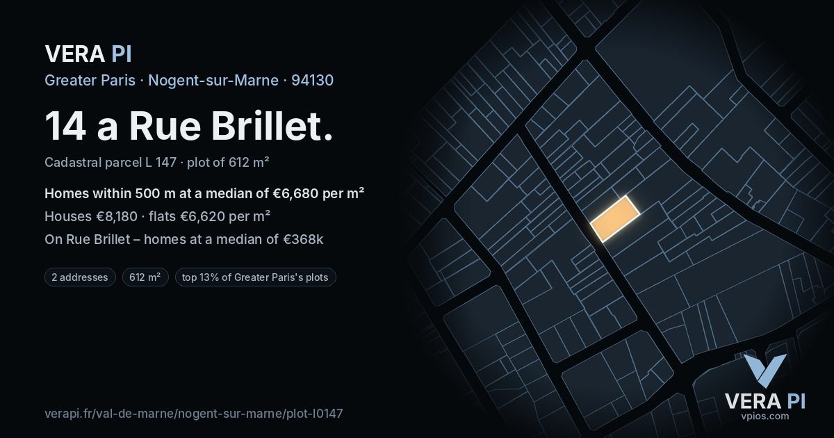 14 a Rue Brillet, Nogent-sur-Marne at night – the plot lit, the parcels around coloured by the prices near them