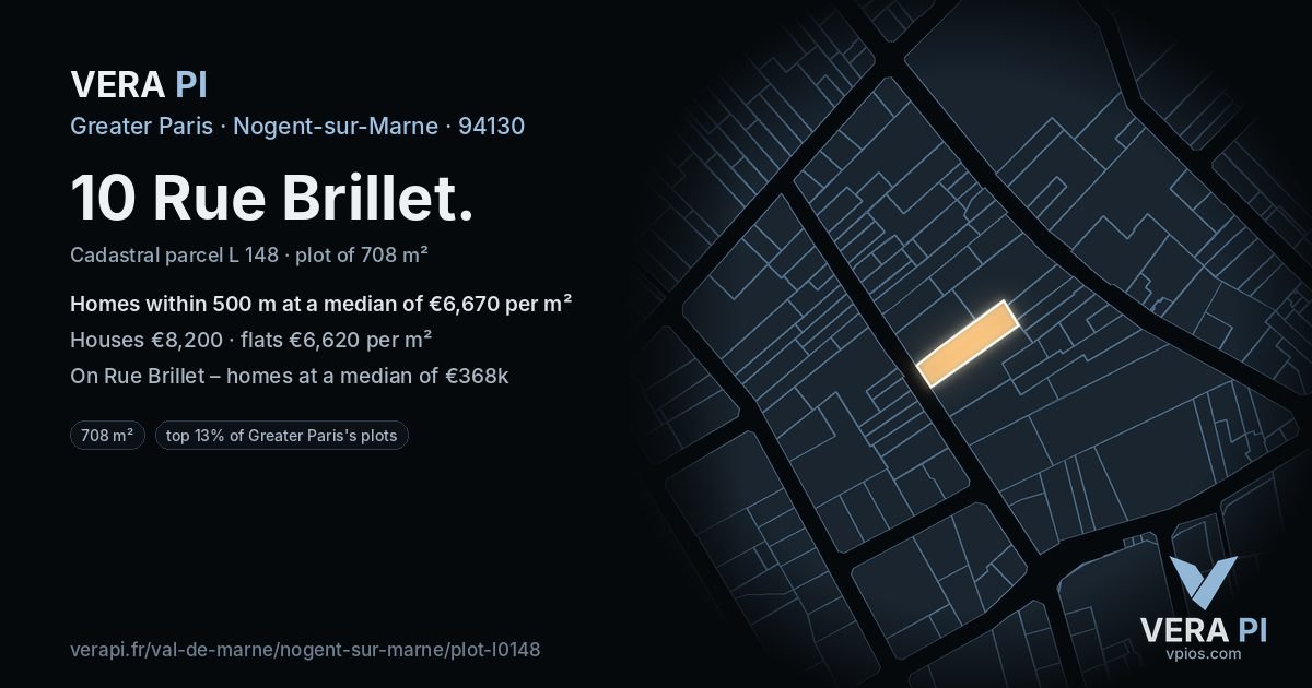 10 Rue Brillet, Nogent-sur-Marne at night – the plot lit, the parcels around coloured by the prices near them