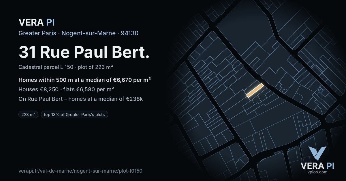 31 Rue Paul Bert, Nogent-sur-Marne at night – the plot lit, the parcels around coloured by the prices near them