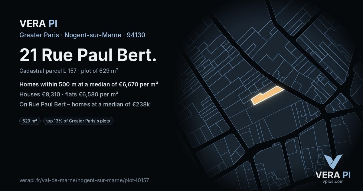 21 Rue Paul Bert, Nogent-sur-Marne at night – the plot lit, the parcels around coloured by the prices near them