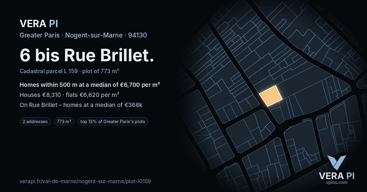 6 bis Rue Brillet, Nogent-sur-Marne at night – the plot lit, the parcels around coloured by the prices near them