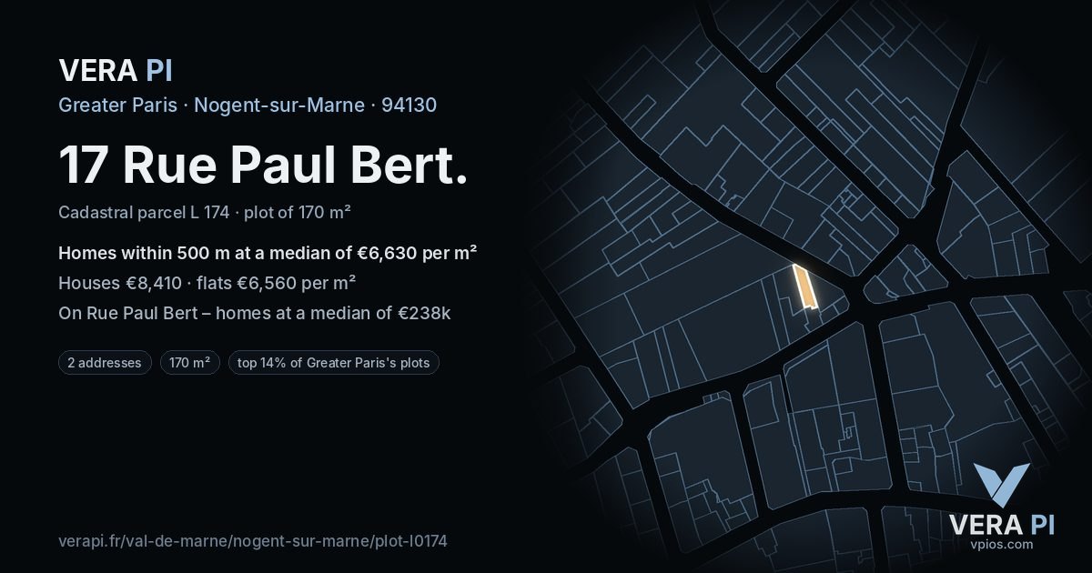 17 Rue Paul Bert, Nogent-sur-Marne at night – the plot lit, the parcels around coloured by the prices near them