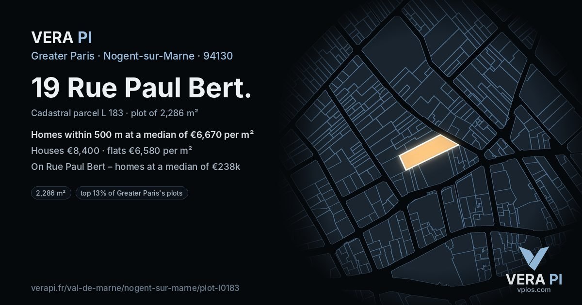 19 Rue Paul Bert, Nogent-sur-Marne at night – the plot lit, the parcels around coloured by the prices near them