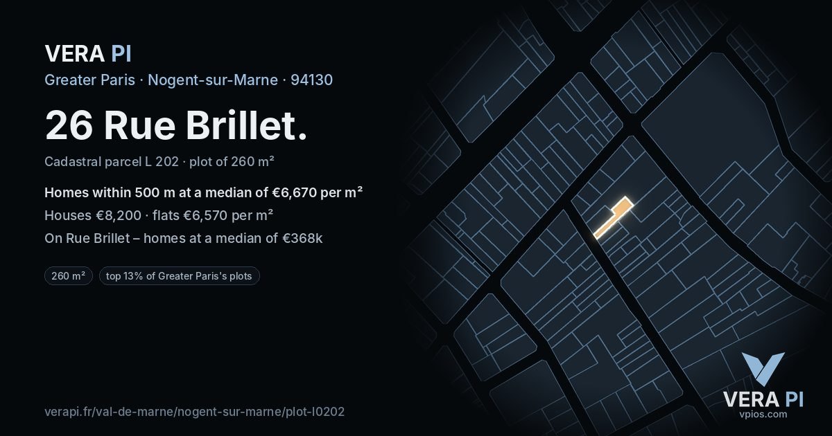 26 Rue Brillet, Nogent-sur-Marne at night – the plot lit, the parcels around coloured by the prices near them