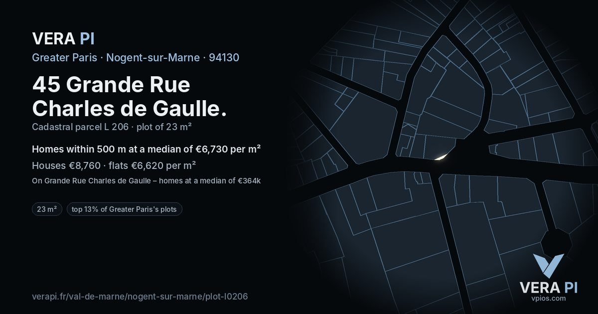 45 Grande Rue Charles de Gaulle, Nogent-sur-Marne at night – the plot lit, the parcels around coloured by the prices near them