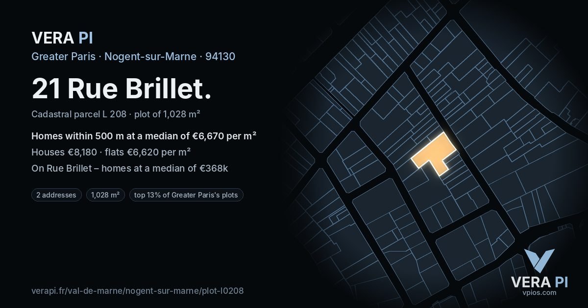 21 Rue Brillet, Nogent-sur-Marne at night – the plot lit, the parcels around coloured by the prices near them